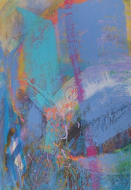 Colorful acrylic abstract painting 'Early' by UK artist Stella Hidden