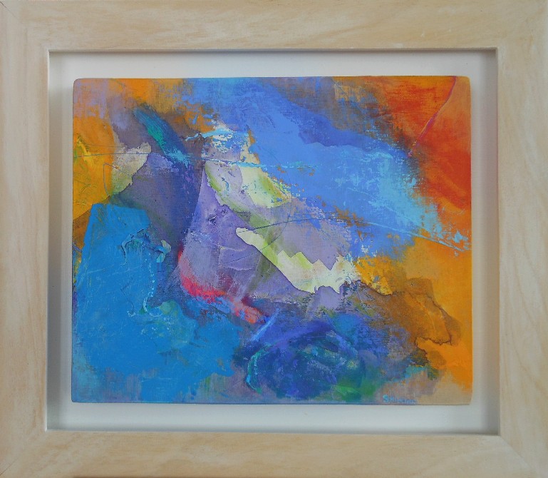 Colourful acrylic abstract painting 'Blue Remembered Hills' by Stella Hidden