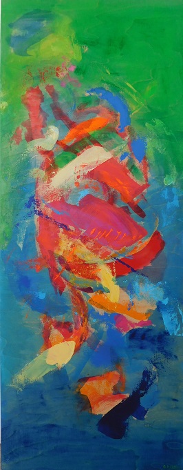 Colorful acrylic abstract painting 'Here & Now' by UK artist Stella Hidden