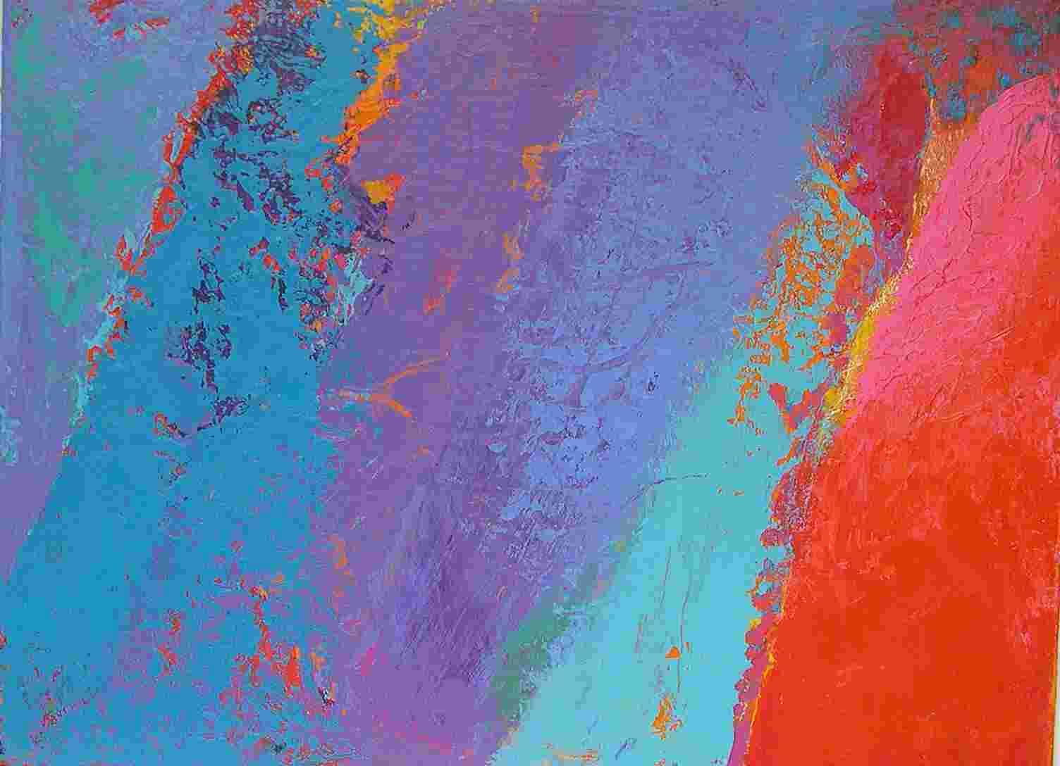 Colorful acrylic abstract painting 'Indian Poem' by UK artist Stella Hidden
