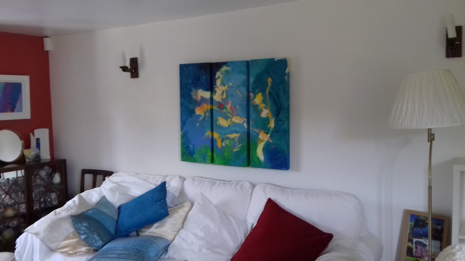 Colorful acrylic abstract painting ' ' by UK artist Stella Hidden hanging in a home
