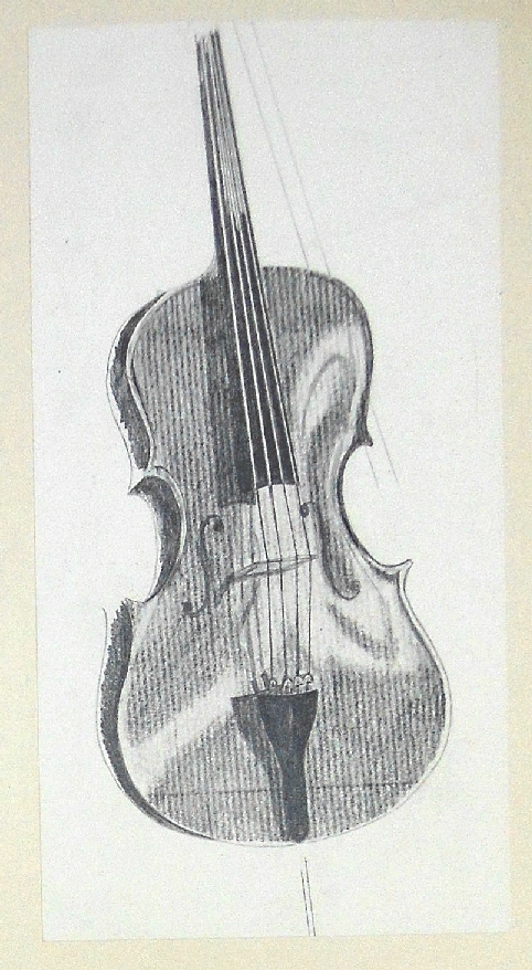 Stella Hidden, artist, sketch of cello
