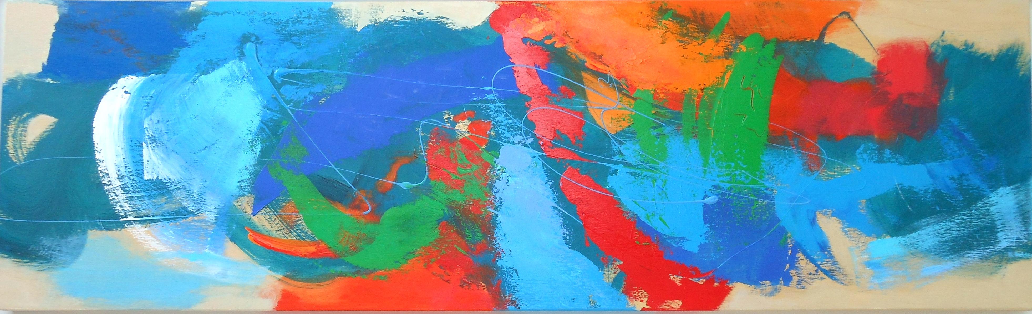 Colourful acrylic abstract painting 'Between' by UK artist Stella Hidden