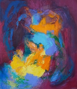 Colourful acrylic abstract painting 'Third Quartet' by UK artist Stella Hidden