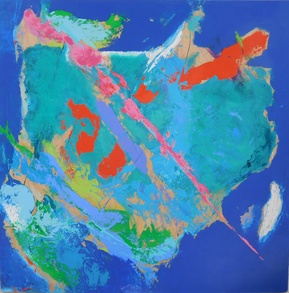 Colorful acrylic abstract painting 'Are We There Yet?' by UK artist Stella Hidden