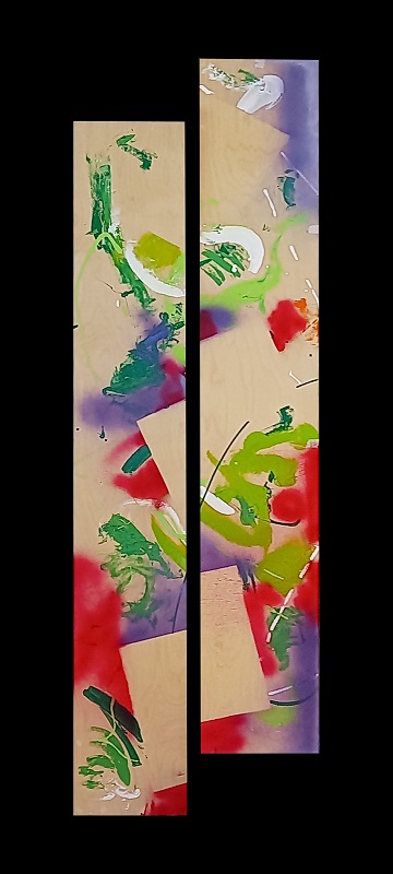 Colorful acrylic abstract painting 'Chattering Voices' by UK artist Stella Hidden
