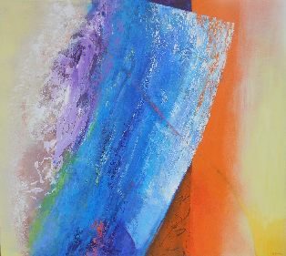 Colorful acrylic abstract painting 'Contrapuntal' by UK artist Stella Hidden