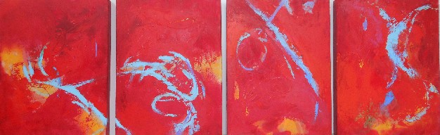 Stella Hidden's colorful acrylic abstract painting group 'Four Dances'