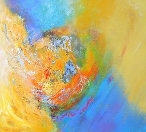 Colourful acrylic abstract painting 'Embrace' by UK artist Stella Hidden