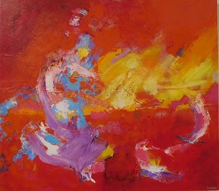 Colorful acrylic abstract painting 'Hi' by UK artist Stella Hidden