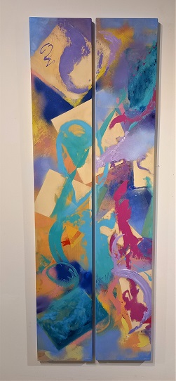 Colorful acrylic abstract painting 'Music, Colour and Sounds - Diptych' by UK artist Stella Hidden