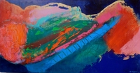 Colourful acrylic abstract painting 'Out There' by UK artist Stella Hidden