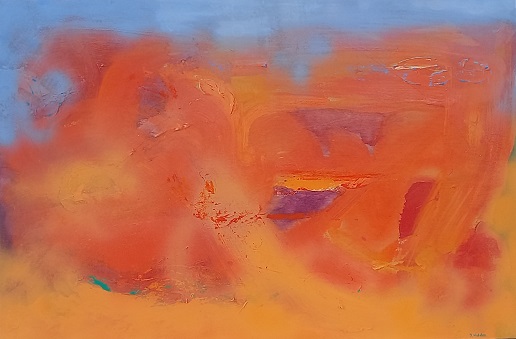 Colorful acrylic abstract painting 'Purple Oasis' by UK artist Stella Hidden