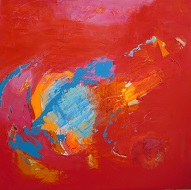 Colorful acrylic abstract painting 'Room for Thought' by UK artist Stella Hidden