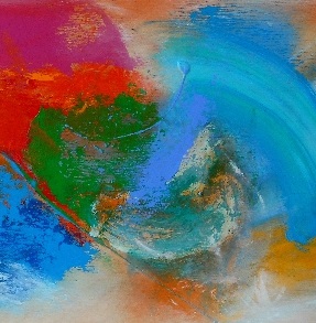 Colorful acrylic abstract painting 'In a Summer Garden' by UK artist Stella Hidden