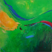 Colorful acrylic abstract painting 'Time Goes By' by UK artist Stella Hidden
