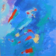 Colorful acrylic abstract painting 'Time for Tea' by UK artist Stella Hidden