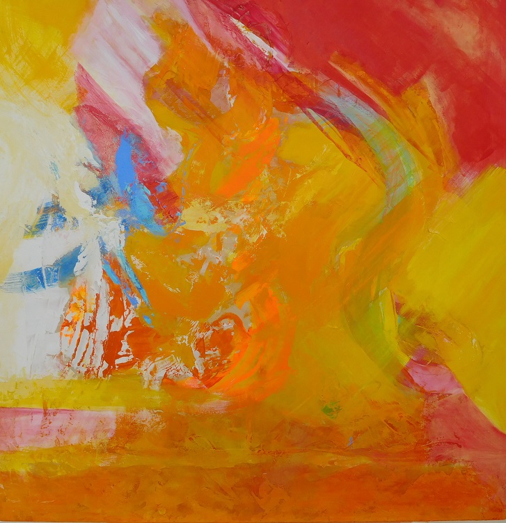 Colourful acrylic abstract painting 'New Day' by UK artist Stella Hidden