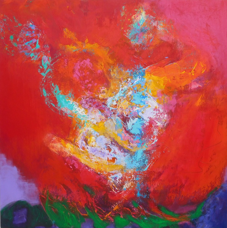 Colorful acrylic abstract painting 'Time to Dance' by UK artist Stella Hidden